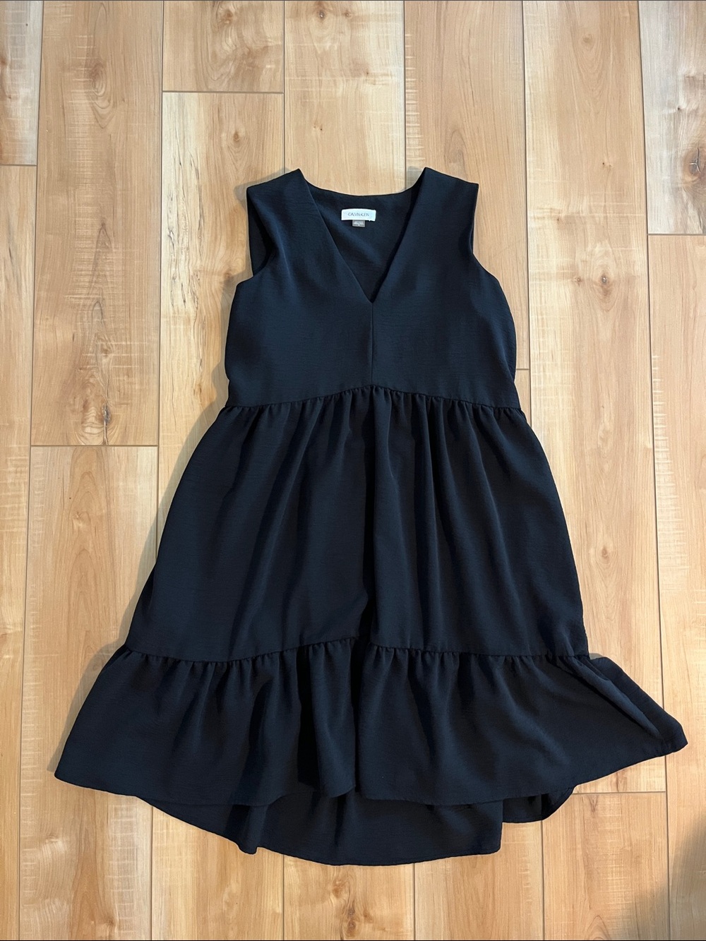 Calvin Klein Black Sleeveless V-Neck Tiered Dress